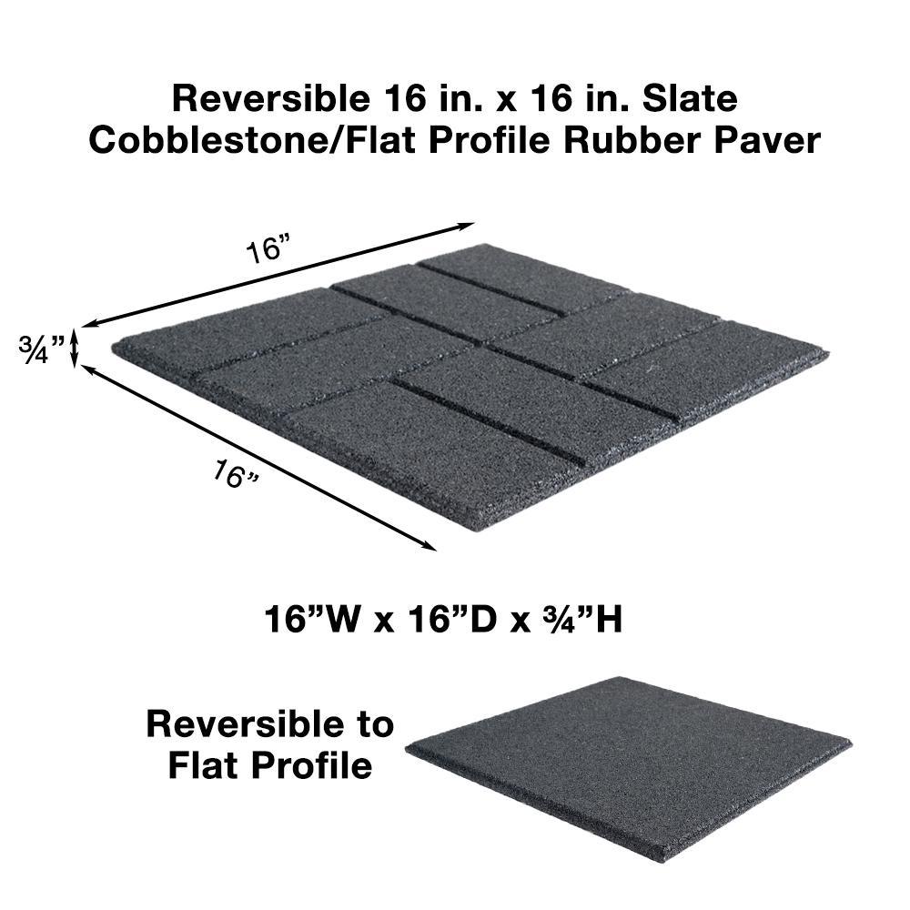 Reversible 16 in. x 16 in. x 0.75 in. Slate Brick Face/Flat Profile Rubber Paver - Super Arbor
