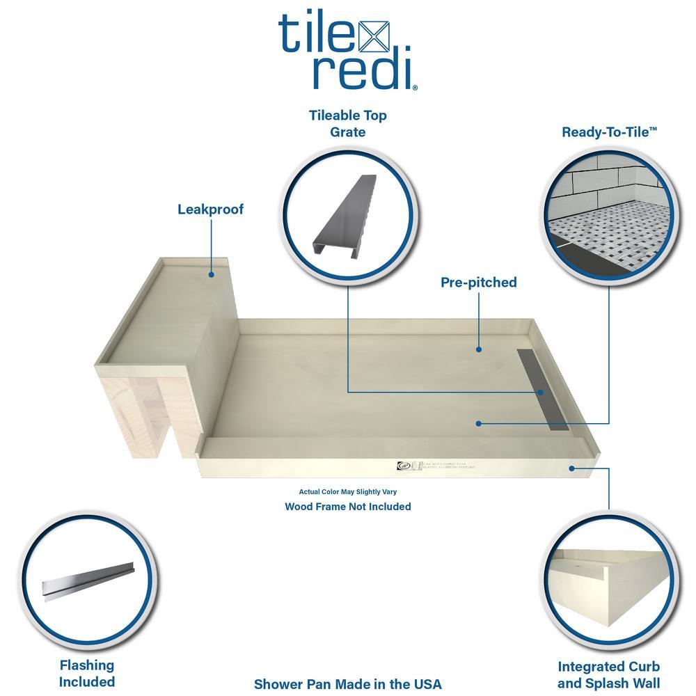 Base'N Bench 36 in. x 60 in. Single Threshold Shower Base and Bench Kit with Right Drain and Tileable Grate - Super Arbor