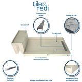 Base'N Bench 48 in. x 60 in. Single Threshold Shower Base and Bench Kit with Left Drain and Tileable Trench Grate - Super Arbor