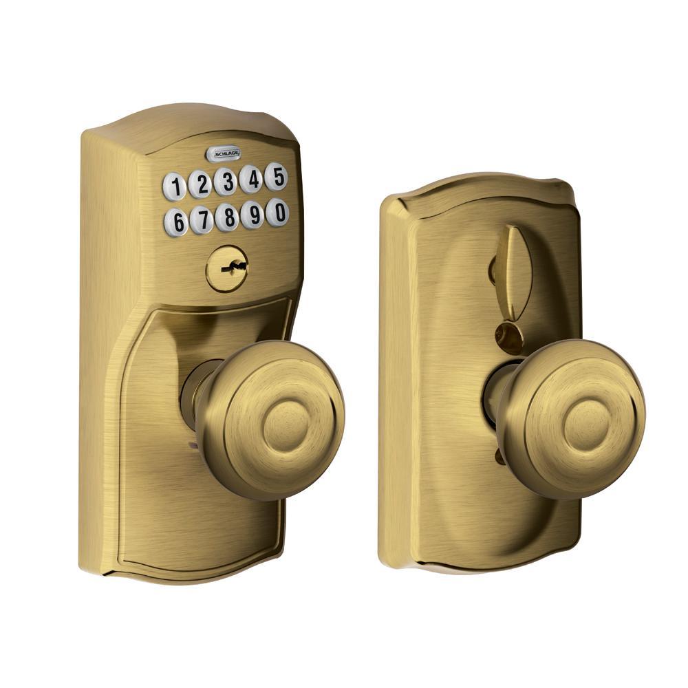 Camelot Satin Nickel Electronic Door Lock with Georgian Door Knob Featuring Flex Lock - Super Arbor