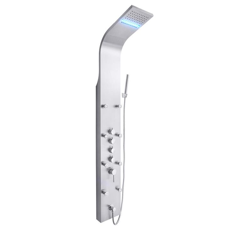 63 in. 8-Jet Shower Panel System in Stainless Steel with Rainfall Waterfall LED Shower Head and Hand Shower Wand