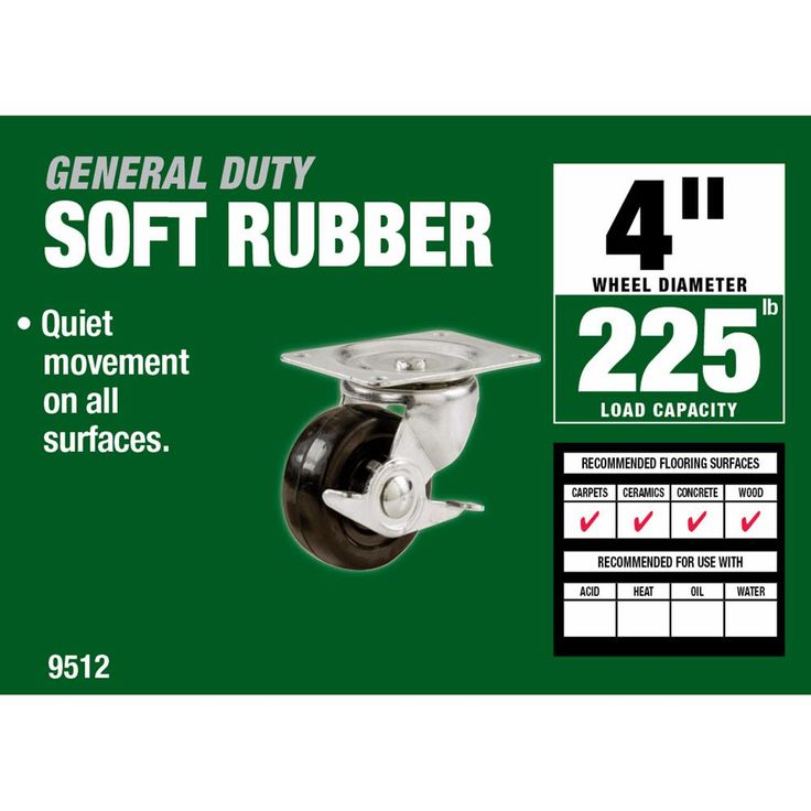 4 in. Soft Rubber Swivel Plate Caster with 225 lbs. Load Rating and Brake