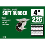 4 in. Soft Rubber Swivel Plate Caster with 225 lbs. Load Rating and Brake