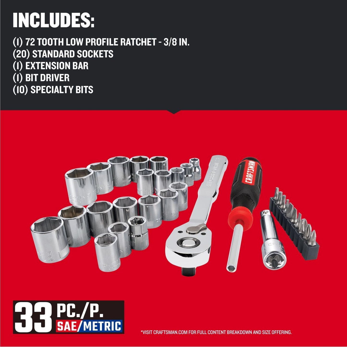 Craftsman 33-Piece 3/8" Drive Metric and SAE Tool Set