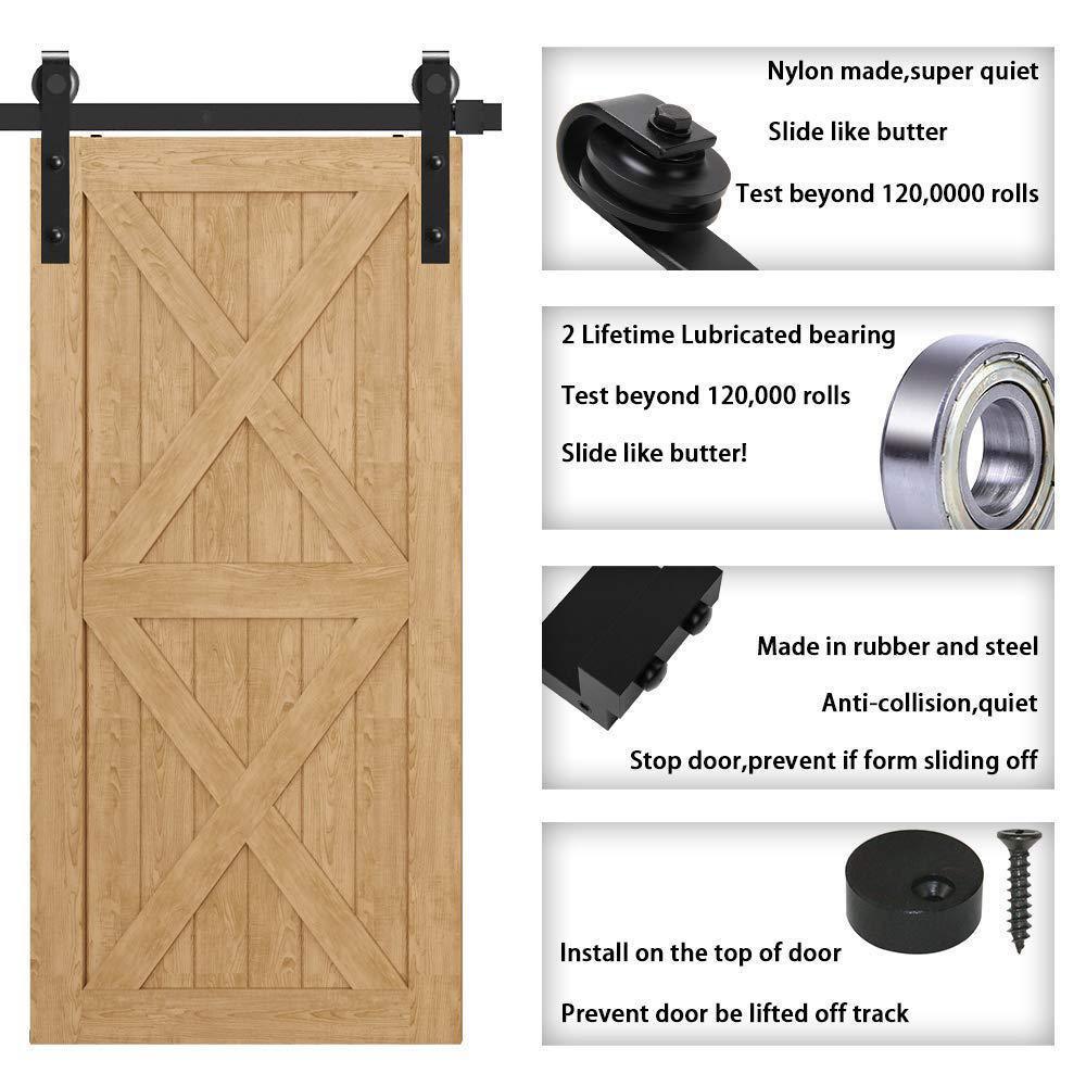 12 ft./144 in. Frosted Black Sliding Barn Door Hardware Track Kit for Double Doors with Non-Routed Floor Guide - Super Arbor