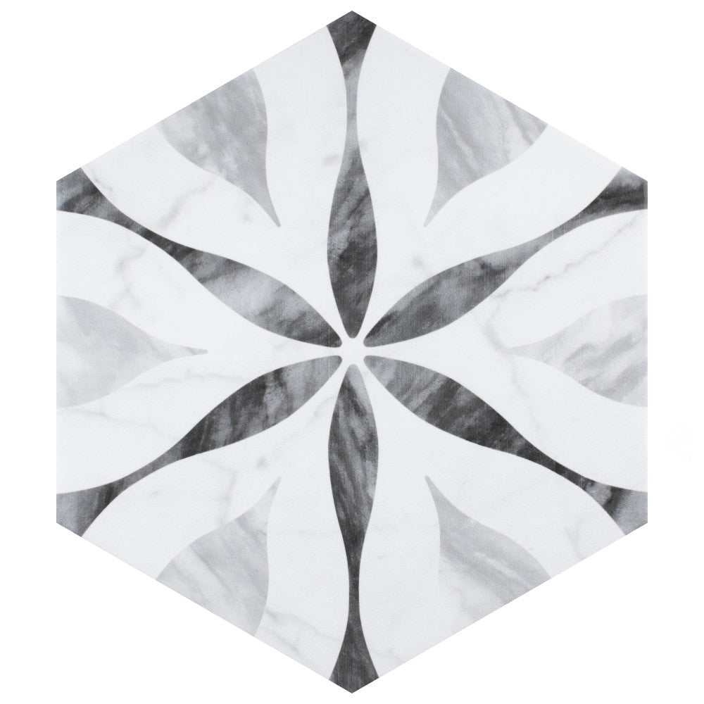 Merola Tile Classico Bardiglio Hexagon Flower 7 in. x 8 in. Porcelain Floor and Wall Tile (7.67 sq. ft. per case)