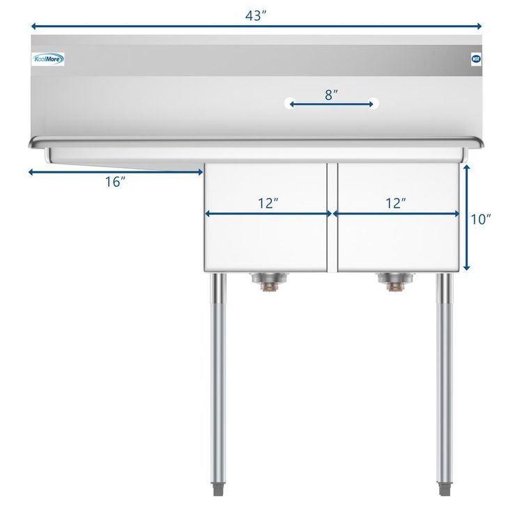 Freestanding Stainless Steel 43 in. 2-Hole Double Bowl Commercial Kitchen Sink