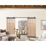 36 in. x 80 in. DesignGlide Farmhouse Unfinished Solid Wood 6-Lite Obscure Glass Sliding Barn Door & Black Hardware Kit - Super Arbor