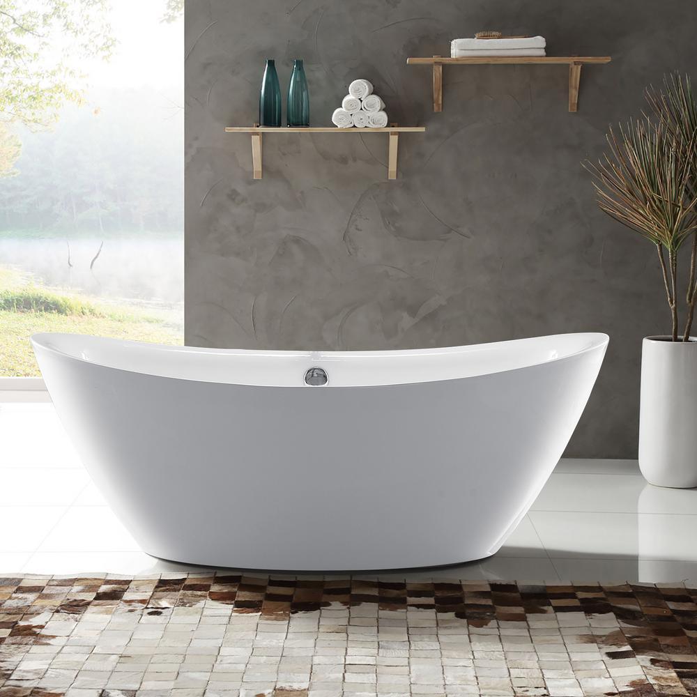 Oval 71 in. W x 36 in. D x 26 in. H Acrylic Flatbottom Freestanding Bathtub with Overflow, White (not Whirlpool) - Super Arbor