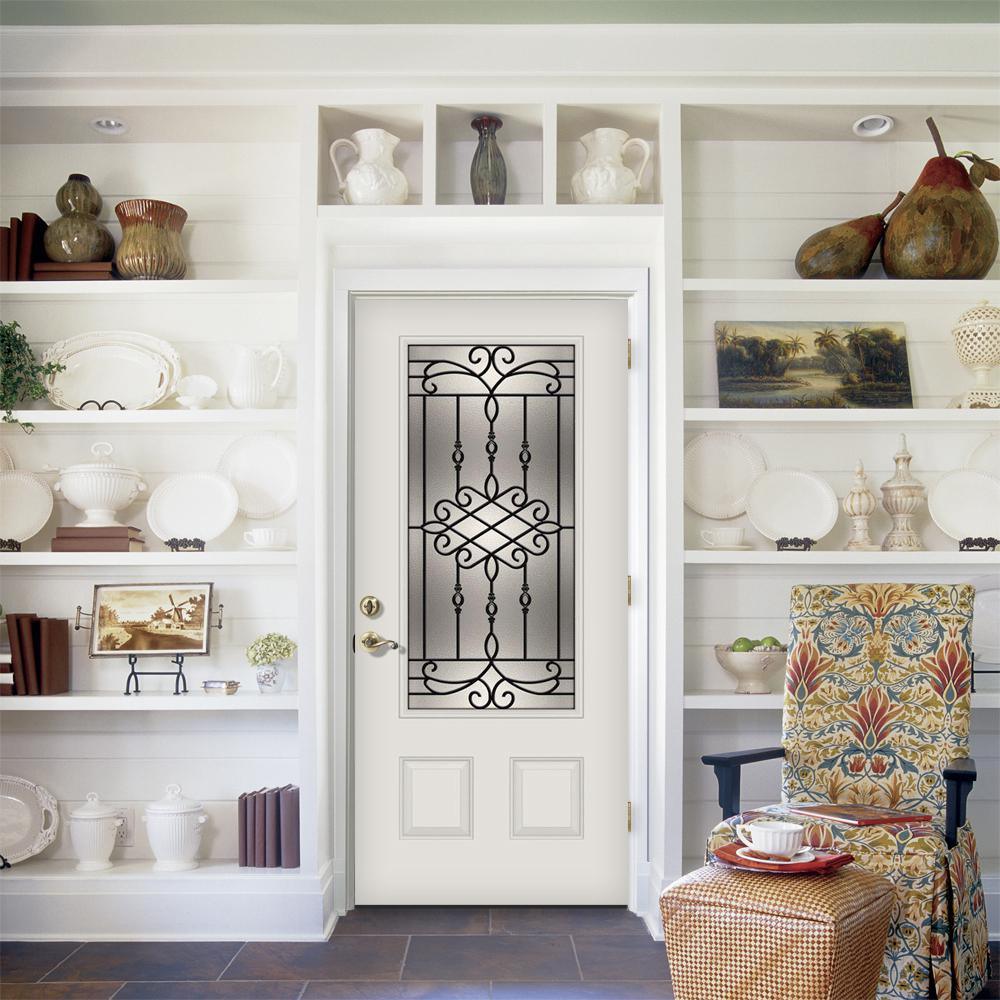 36 in. x 80 in. 3/4 Lite Sanibel Primed Steel Prehung Left-Hand Inswing Front Door w/Brickmould - Super Arbor
