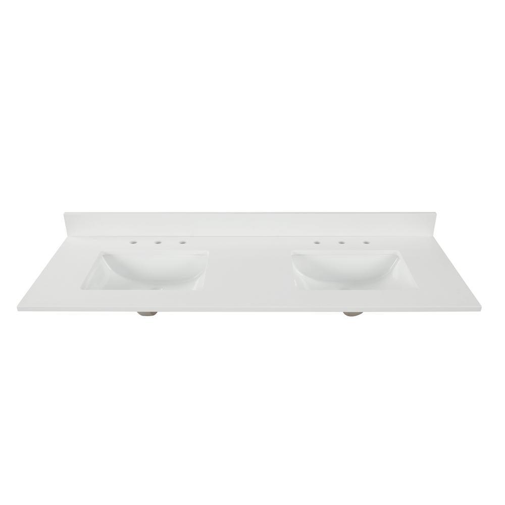 73 in. W x 22 in. D x 0.75 in. H Quartz Vanity Top in Snow White with White Basins - Super Arbor