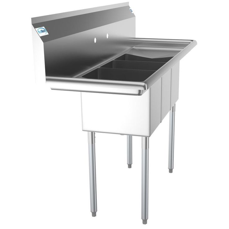 Freestanding Stainless Steel 54 in. 2-Hole Triple Bowl Commercial Kitchen Sink