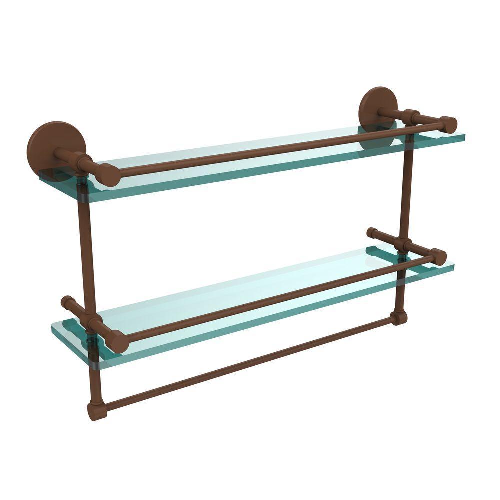 22 in. L  x 12 in. H  x 5 in. W 2-Tier Clear Glass Bathroom Shelf with Towel Bar in Polished Chrome - Super Arbor