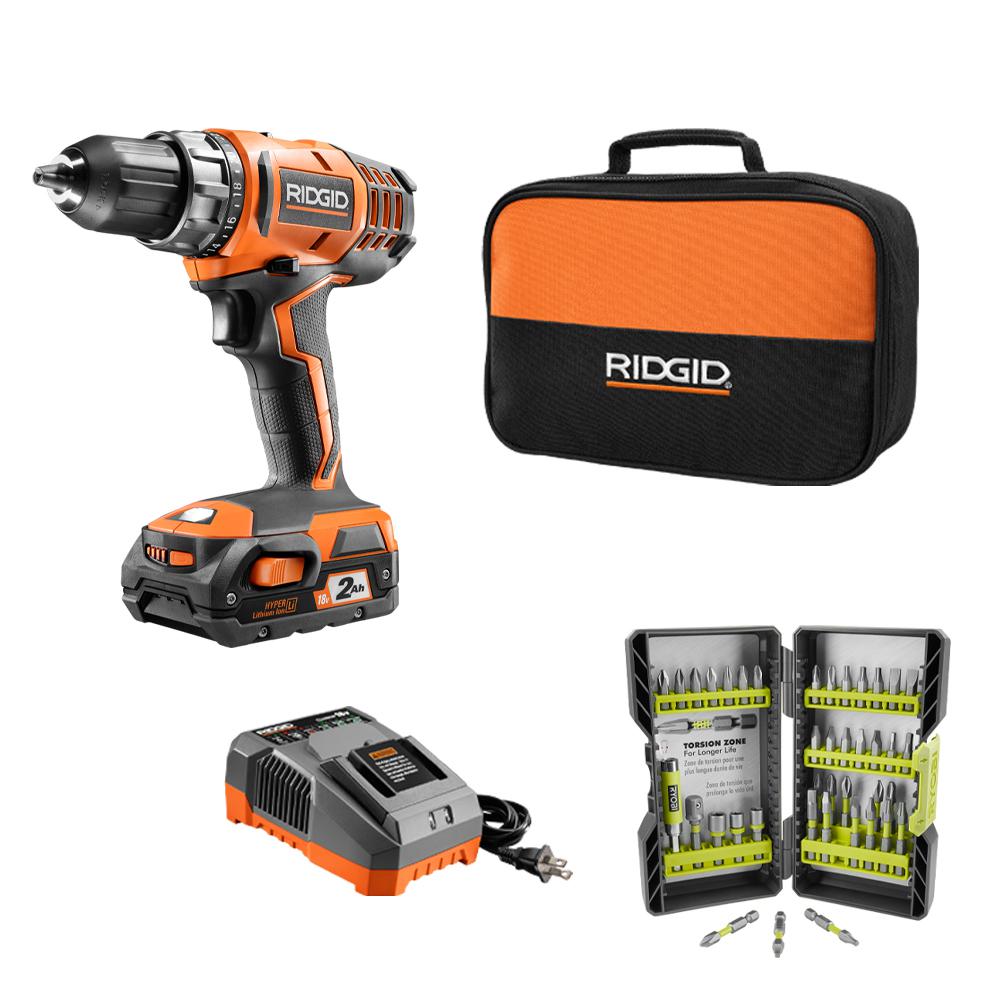 18-Volt Cordless 2-Speed 1/2 in. Compact Drill/Driver Kit and Black Oxide Drill Bit Set (21-Piece) - Super Arbor