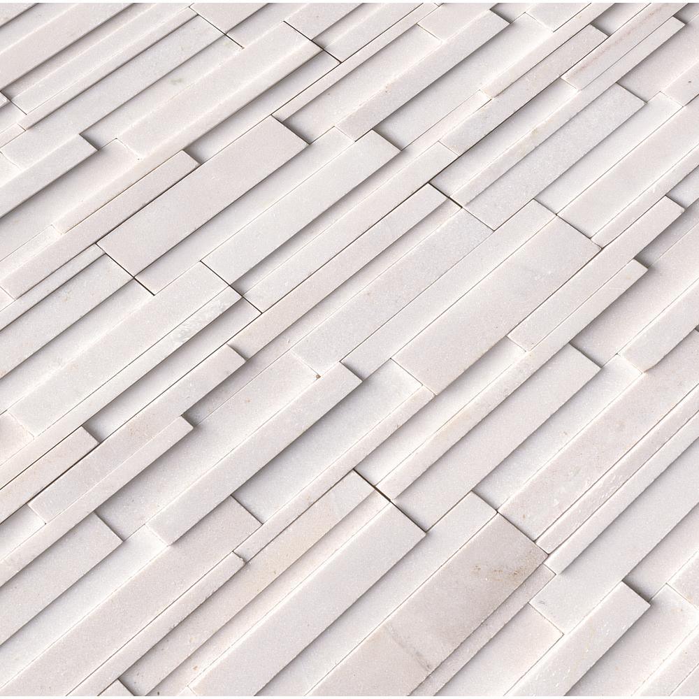 Arctic White 3D Ledger Panel 6 in. x 24 in. Honed Marble Wall Tile (10 cases / 60 sq. ft. / pallet) - Super Arbor