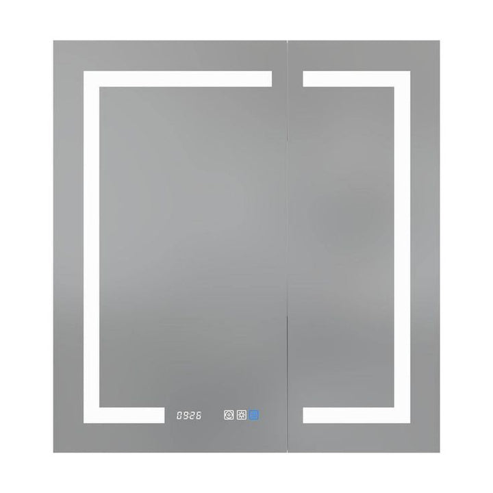 WELLFOR 30 in. W x 32 in. H Rectangular Silver Aluminum Recessed/Surface Mount Medicine Cabinet with Mirror LED and Clock