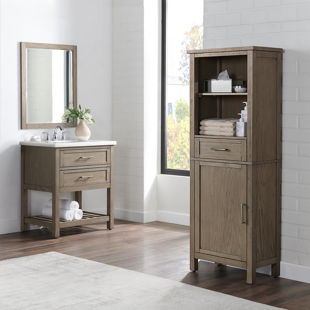 Wimsbury 24 in. W x 14 in. D x 65 in. H Single Door Linen Cabinet in Weather Oak - Super Arbor