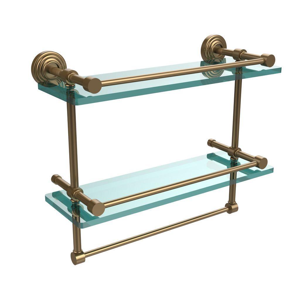 16 in. L  x 12 in. H  x 5 in. W 2-Tier Gallery Clear Glass Bathroom Shelf with Towel Bar in Satin Chrome - Super Arbor