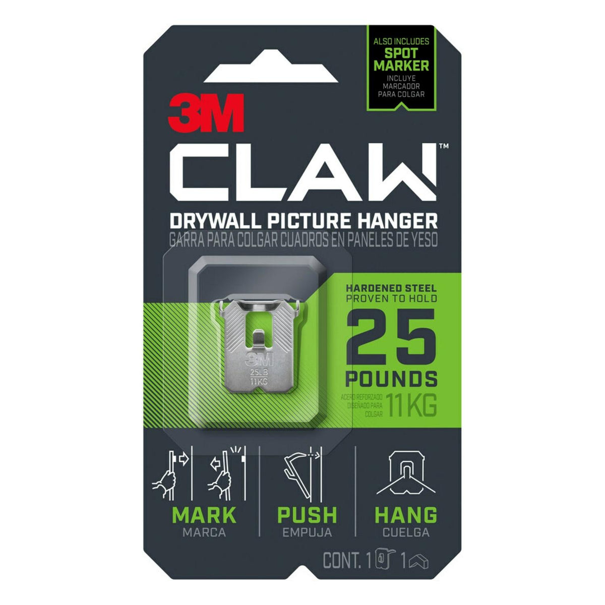 3M Claw Silver Drywall Picture Hanger, 25 lb Capacity, 1 Pack