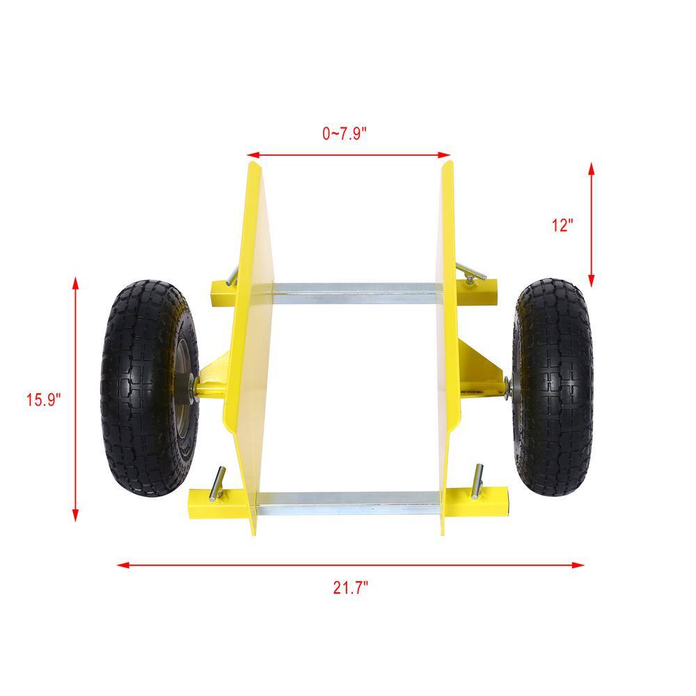 10 in. Yellow Lumber Transfer Panel Handbarrow Dolly with Pneumatic Wheels and 600 lb. Load Capacity