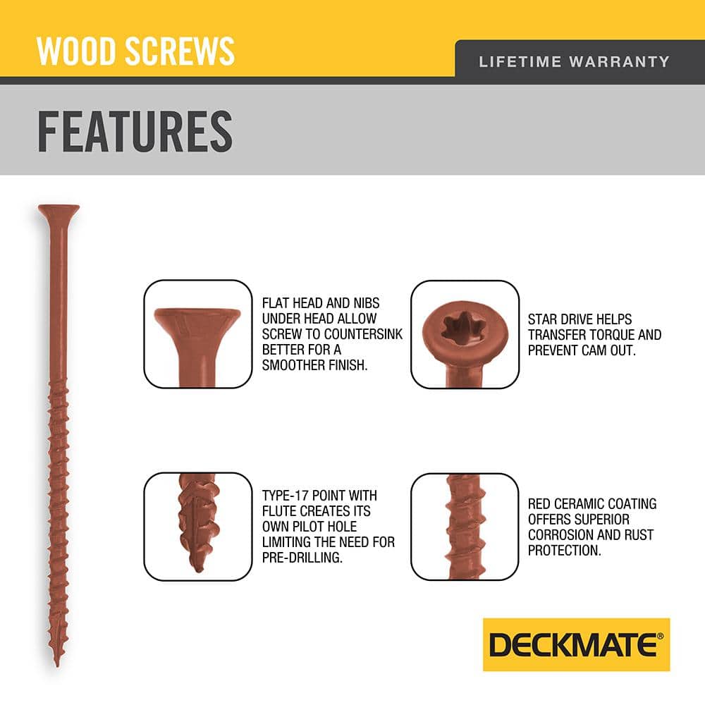 DECKMATE #10 x 4 in. Red Flat Head Square Drive Deck Screw 1 lb.-Box (147-Piece)