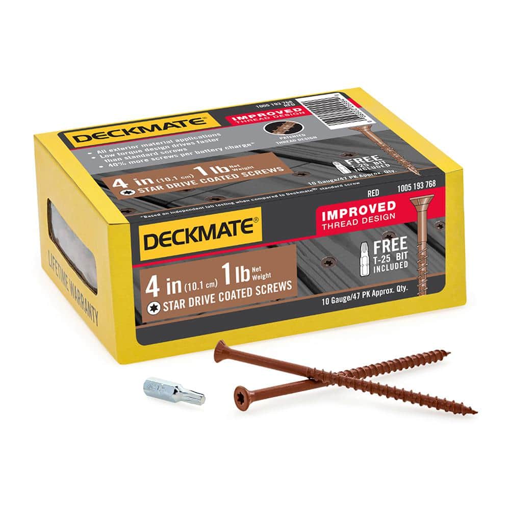 DECKMATE #10 x 4 in. Red Flat Head Square Drive Deck Screw 1 lb.-Box (147-Piece)