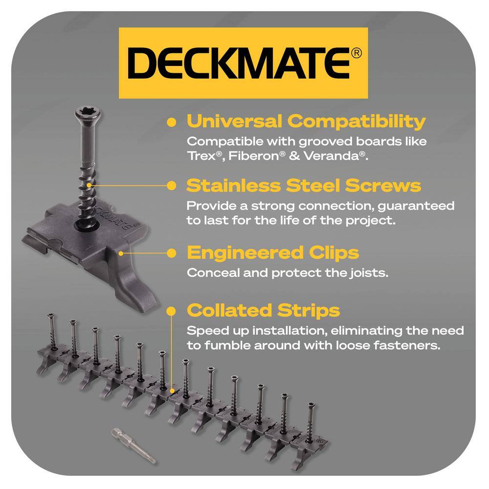 DECKMATE Collated Universal Hidden Deck Fasteners for Grooved Decking Black 55 sq. ft. Coverage (96-Pack)