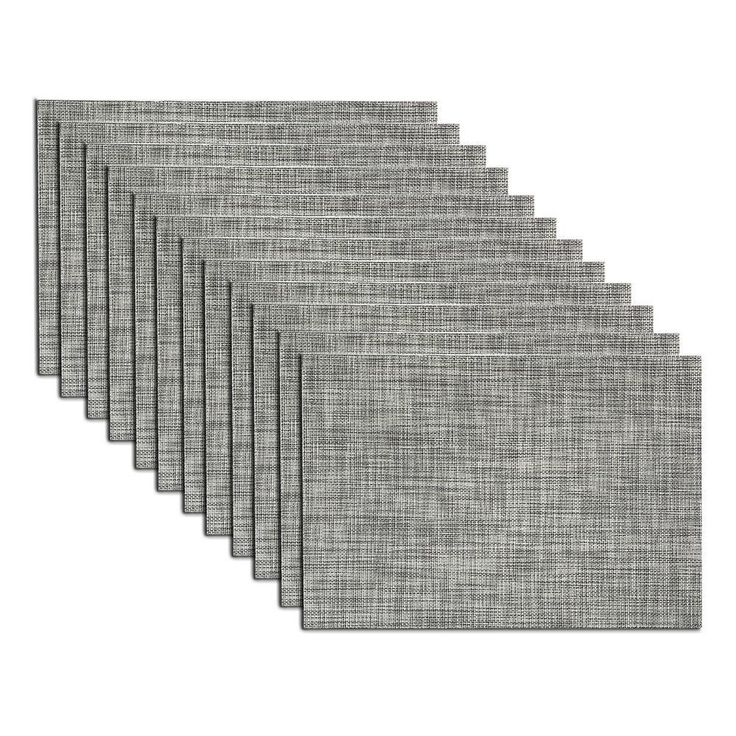 EveryTable 18 in. x 12 in. Gray and White Weave Polyester Placemat (Set of 12)