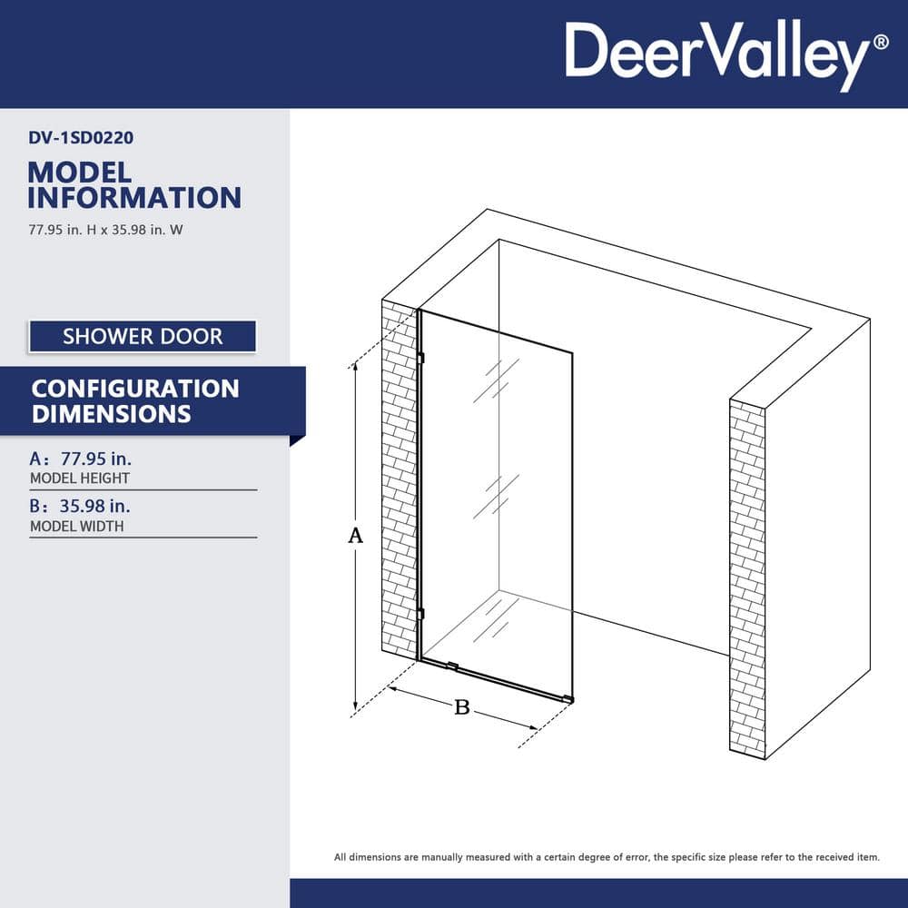 DEERVALLEY 36 in. W x 78 in. H Frameless Fixed Single Panel Shower Door in Brushed Gold with 3/8 in. (10mm) Clear Glass