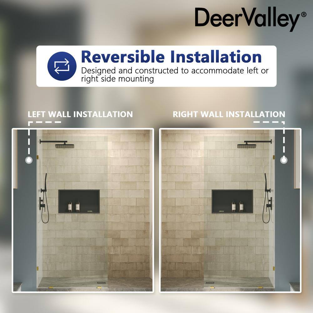 DEERVALLEY 36 in. W x 78 in. H Frameless Fixed Single Panel Shower Door in Brushed Gold with 3/8 in. (10mm) Clear Glass