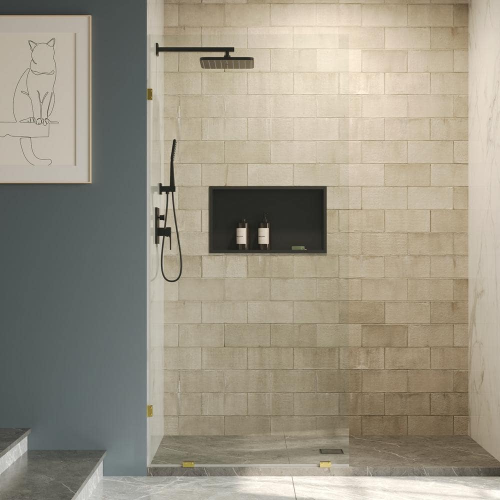 DEERVALLEY 36 in. W x 78 in. H Frameless Fixed Single Panel Shower Door in Brushed Gold with 3/8 in. (10mm) Clear Glass