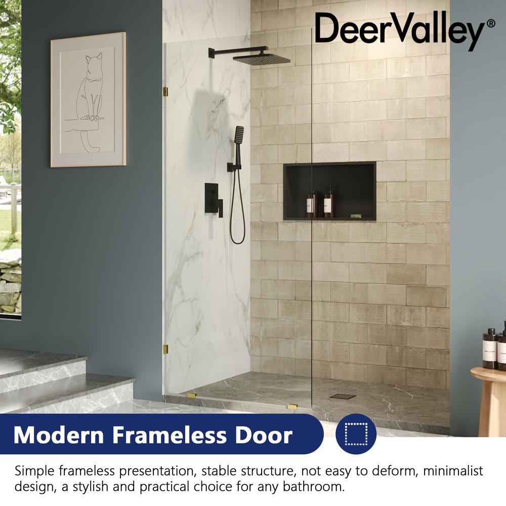 DEERVALLEY 36 in. W x 78 in. H Frameless Fixed Single Panel Shower Door in Brushed Gold with 3/8 in. (10mm) Clear Glass