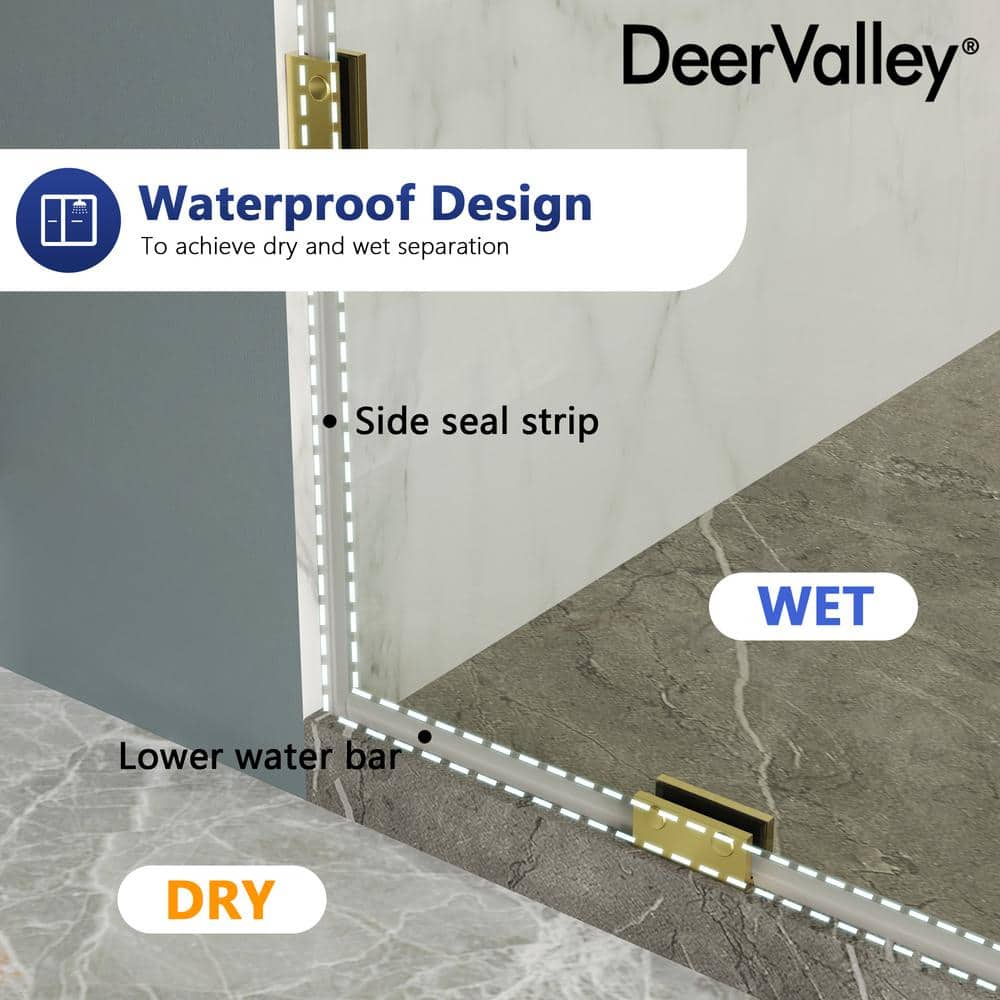 DEERVALLEY 36 in. W x 78 in. H Frameless Fixed Single Panel Shower Door in Brushed Gold with 3/8 in. (10mm) Clear Glass