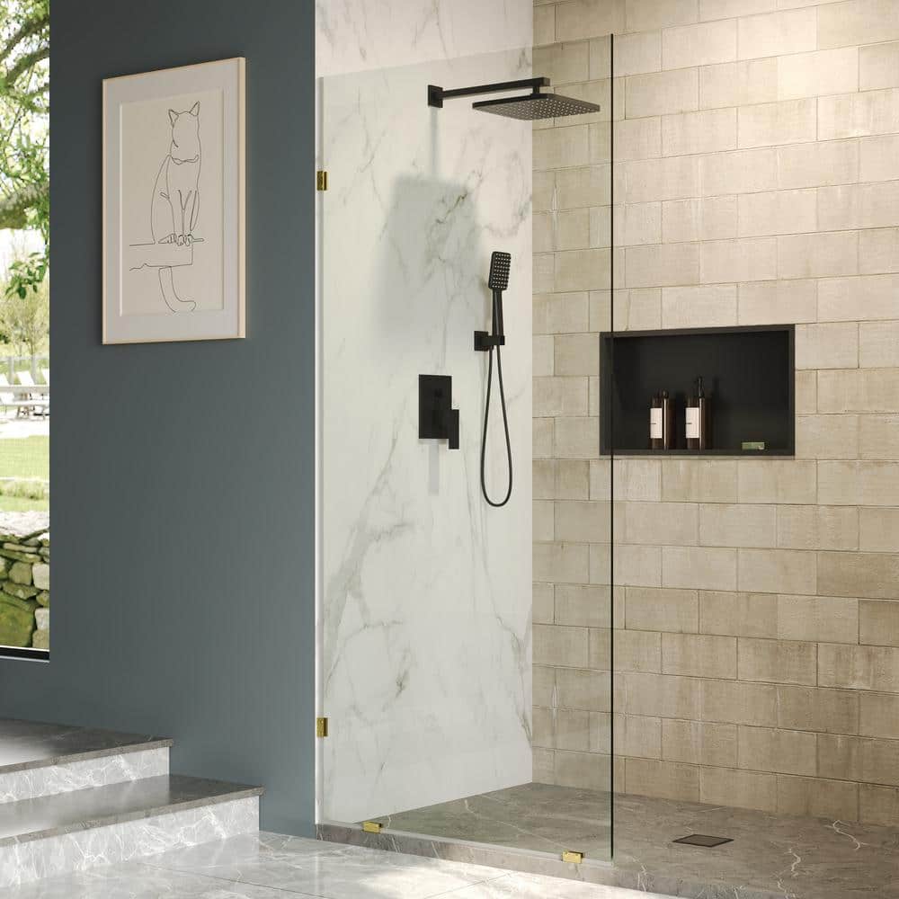 DEERVALLEY 36 in. W x 78 in. H Frameless Fixed Single Panel Shower Door in Brushed Gold with 3/8 in. (10mm) Clear Glass
