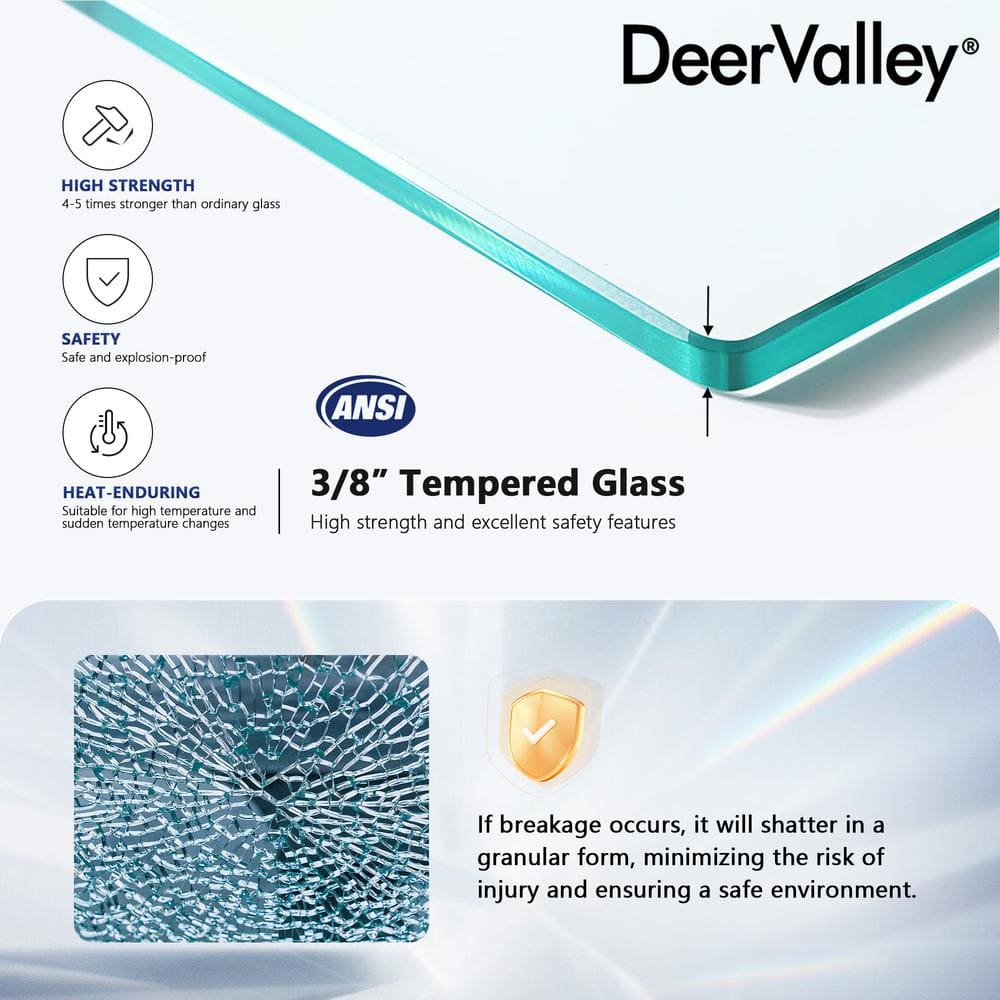 DEERVALLEY 36 in. W x 78 in. H Frameless Fixed Single Panel Shower Door in Brushed Gold with 3/8 in. (10mm) Clear Glass