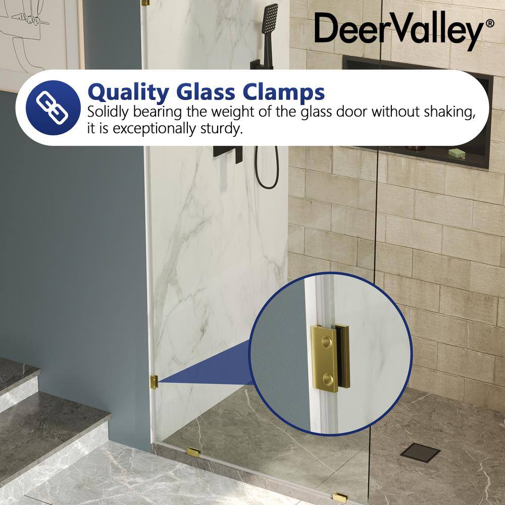 DEERVALLEY 36 in. W x 78 in. H Frameless Fixed Single Panel Shower Door in Brushed Gold with 3/8 in. (10mm) Clear Glass
