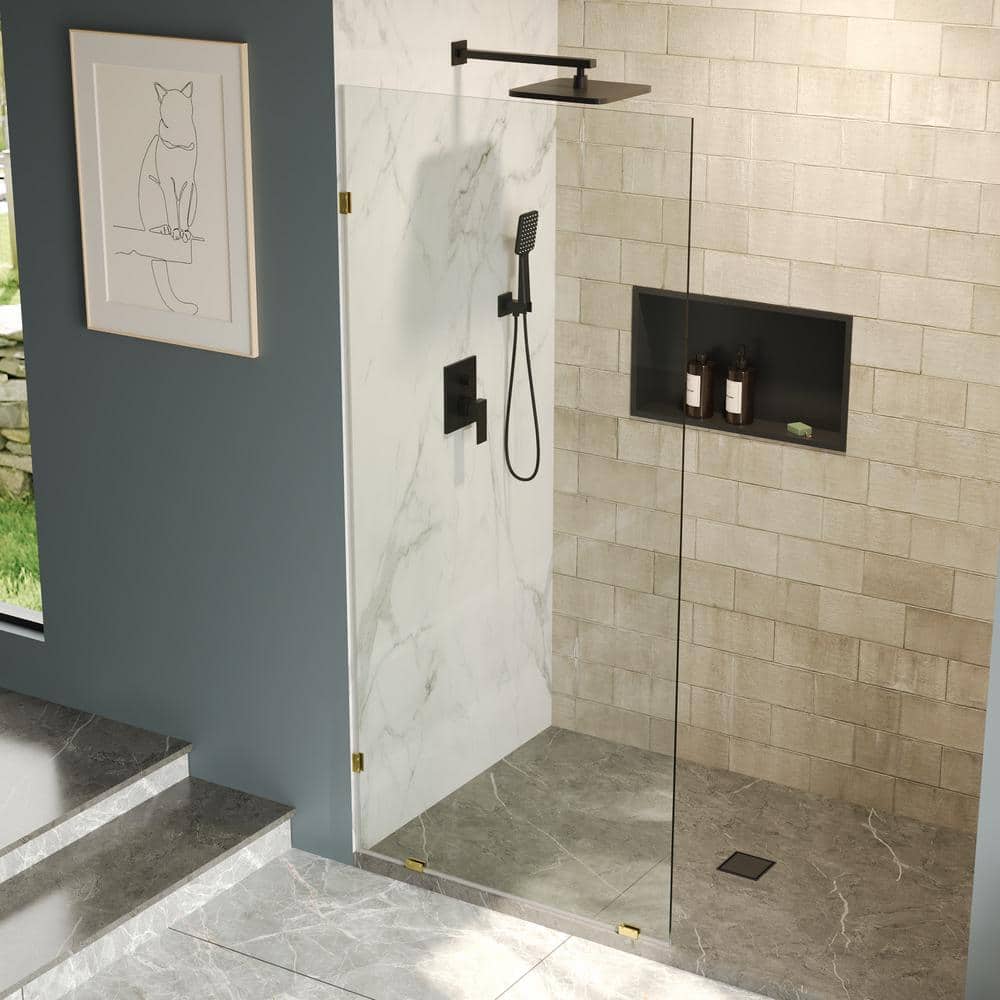 DEERVALLEY 36 in. W x 78 in. H Frameless Fixed Single Panel Shower Door in Brushed Gold with 3/8 in. (10mm) Clear Glass
