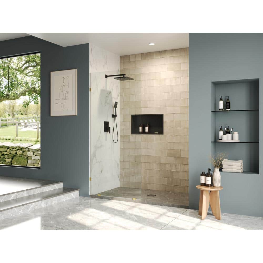 DEERVALLEY 36 in. W x 78 in. H Frameless Fixed Single Panel Shower Door in Brushed Gold with 3/8 in. (10mm) Clear Glass