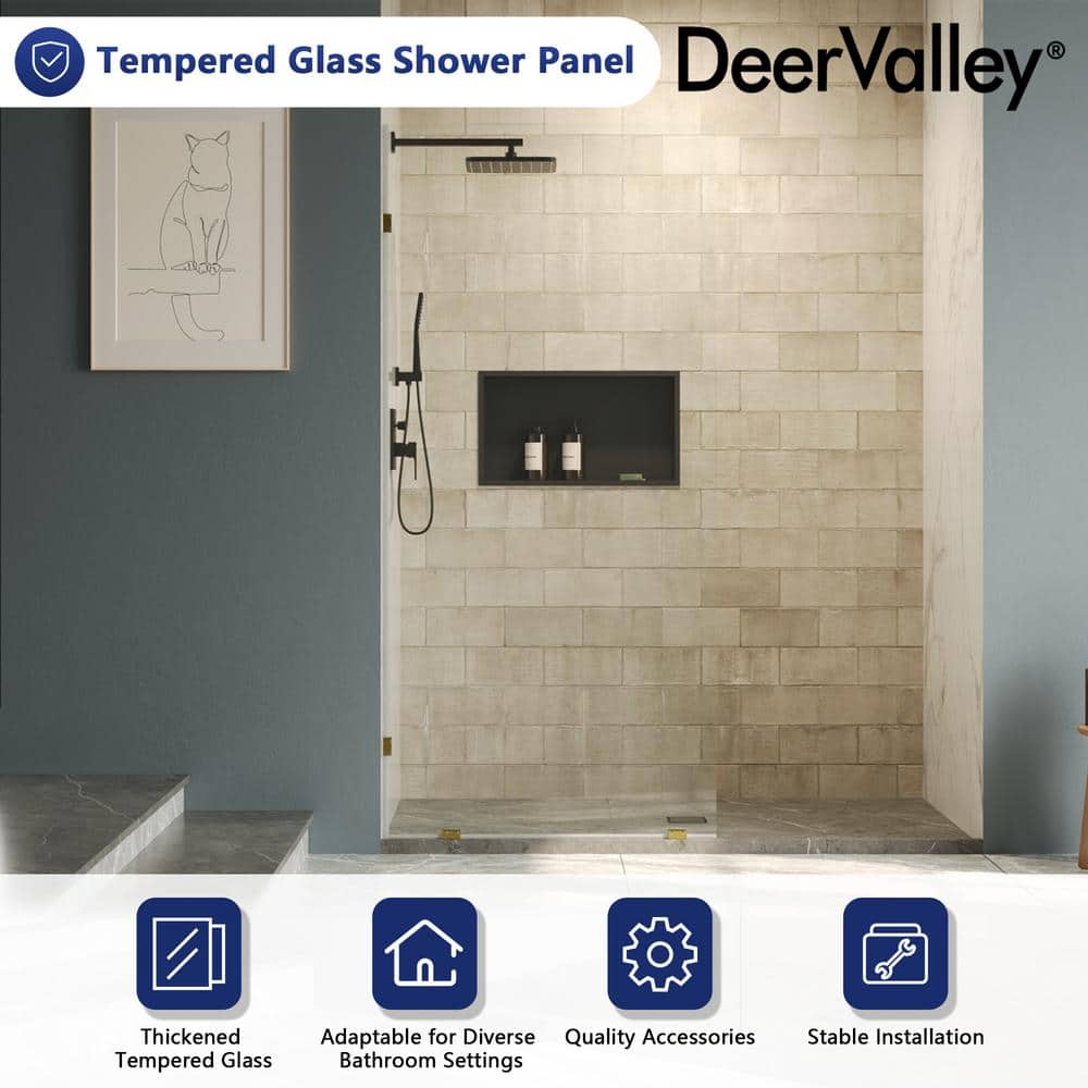 DEERVALLEY 36 in. W x 78 in. H Frameless Fixed Single Panel Shower Door in Brushed Gold with 3/8 in. (10mm) Clear Glass