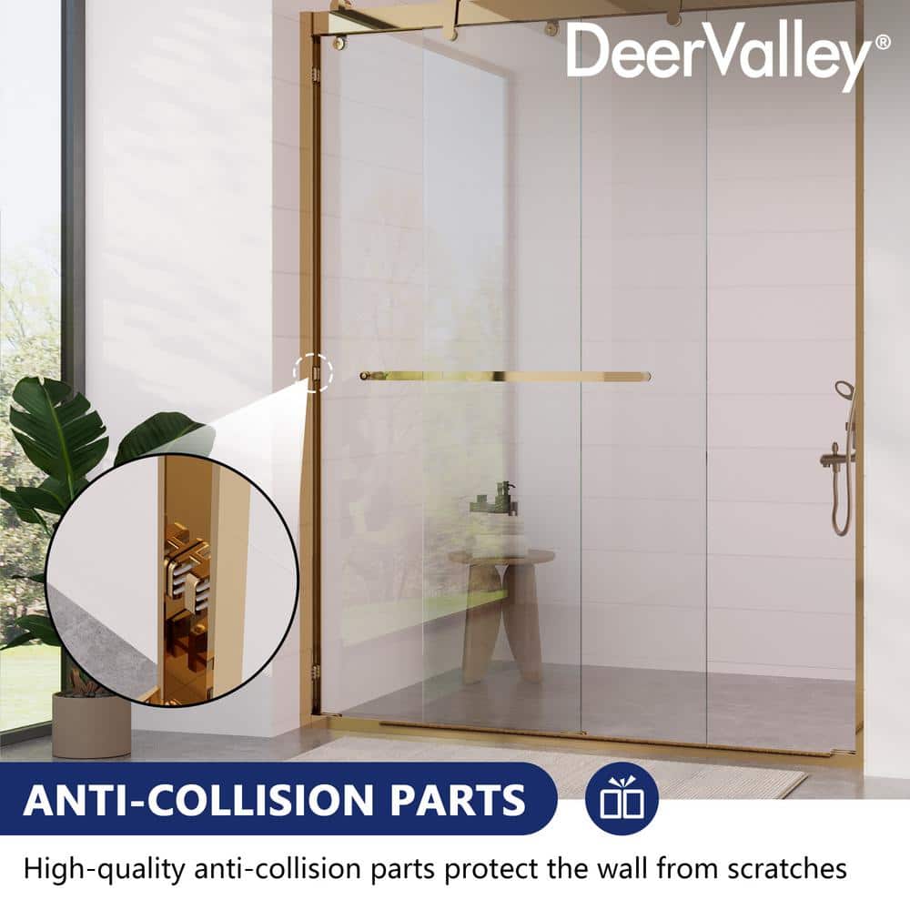 DEERVALLEY 60 in. W x 76 in. H Double Sliding Framed Shower Door in Brushed Gold with 3/8 in. (10 mm) Clear Glass