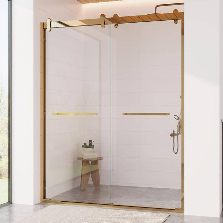 DEERVALLEY 60 in. W x 76 in. H Double Sliding Framed Shower Door in Brushed Gold with 3/8 in. (10 mm) Clear Glass