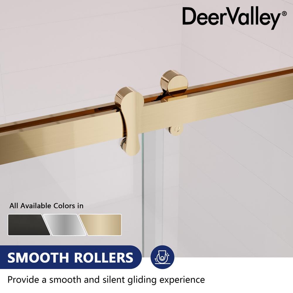 DEERVALLEY 60 in. W x 76 in. H Double Sliding Framed Shower Door in Brushed Gold with 3/8 in. (10 mm) Clear Glass