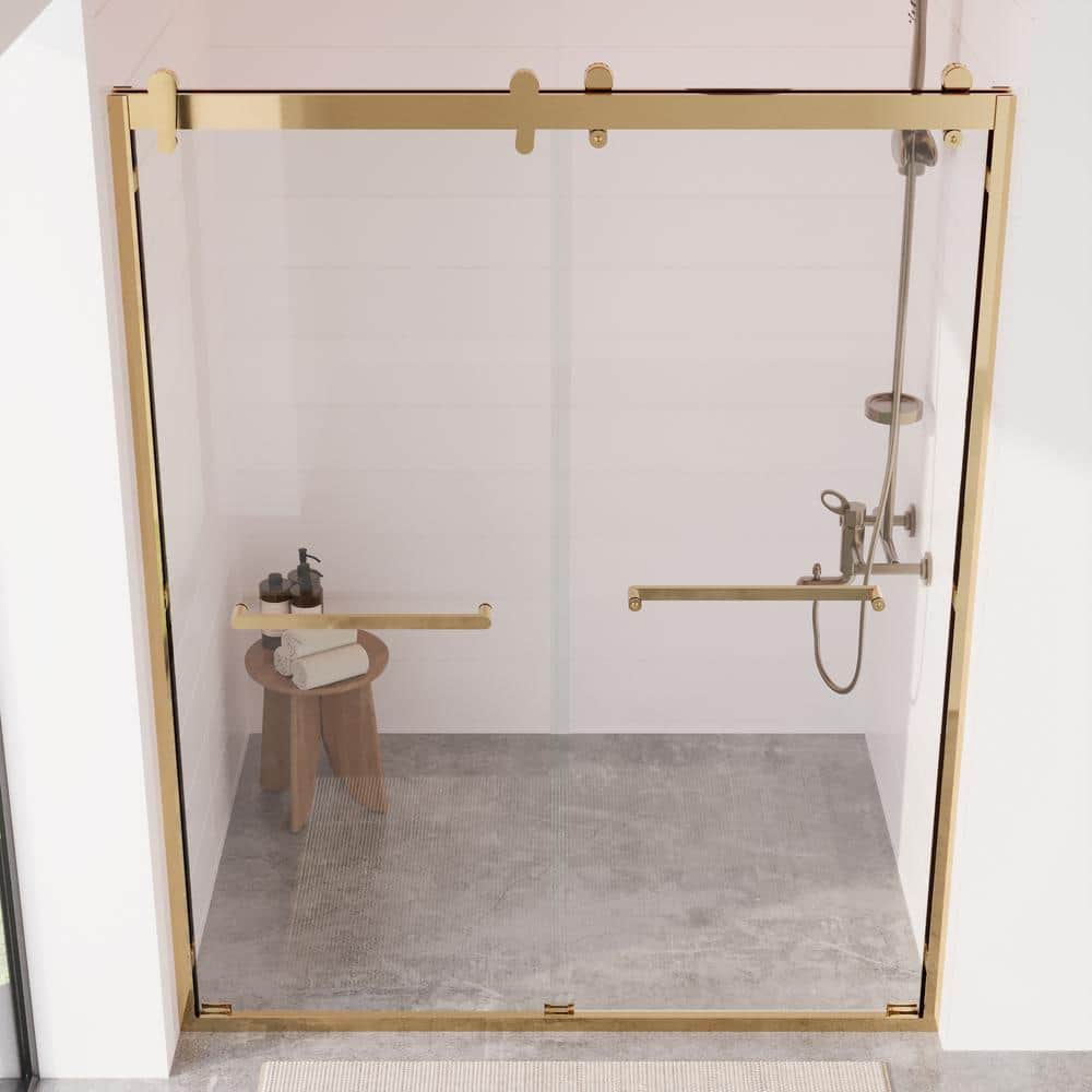 DEERVALLEY 60 in. W x 76 in. H Double Sliding Framed Shower Door in Brushed Gold with 3/8 in. (10 mm) Clear Glass