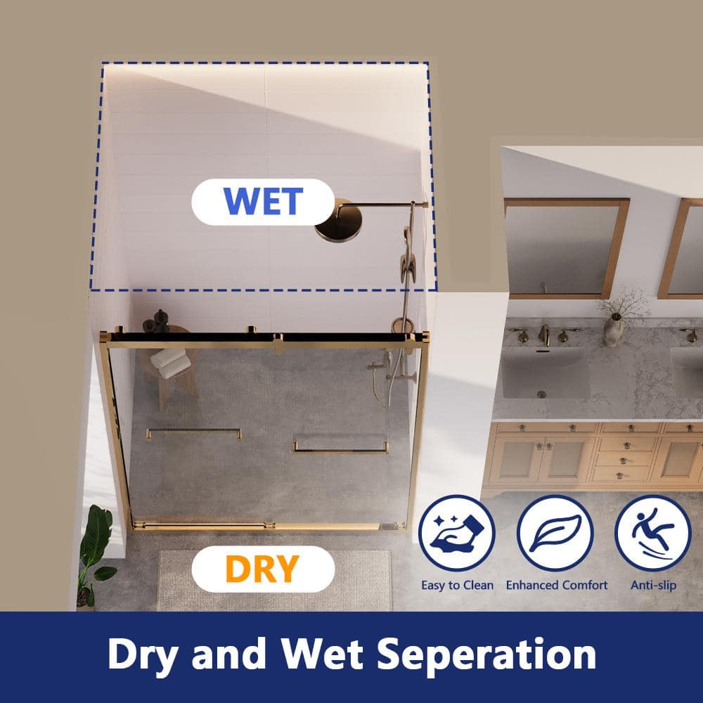 DEERVALLEY 60 in. W x 76 in. H Double Sliding Framed Shower Door in Brushed Gold with 3/8 in. (10 mm) Clear Glass