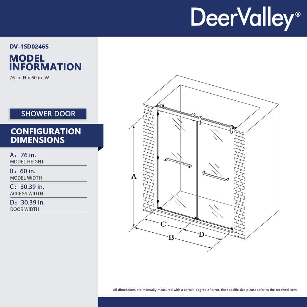 DEERVALLEY 60 in. W x 76 in. H Double Sliding Framed Shower Door in Silver with 3/8 in. (10 mm) Clear Glass