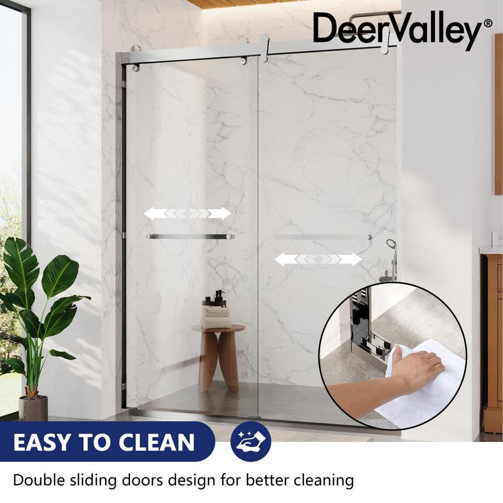 DEERVALLEY 60 in. W x 76 in. H Double Sliding Framed Shower Door in Silver with 3/8 in. (10 mm) Clear Glass