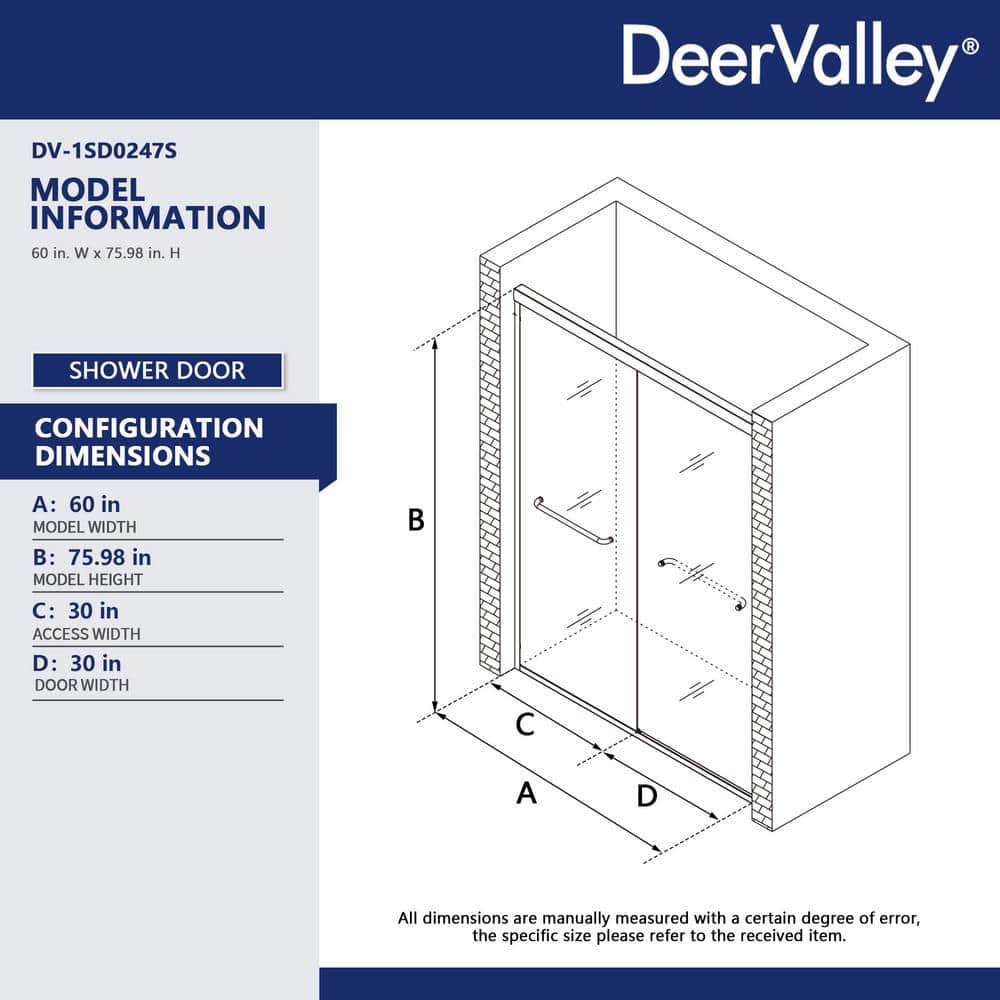 DEERVALLEY 60 in. W x 76 in. H Double Sliding Framed Shower Door in Silver with 1/4 in. (6 mm) Clear Glass