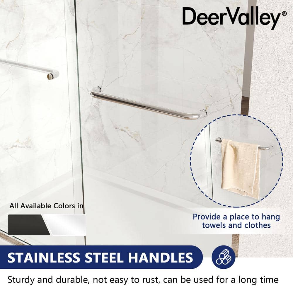 DEERVALLEY 60 in. W x 76 in. H Double Sliding Framed Shower Door in Silver with 1/4 in. (6 mm) Clear Glass