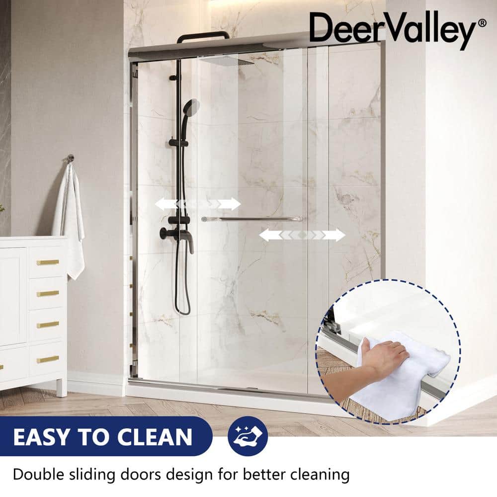 DEERVALLEY 60 in. W x 76 in. H Double Sliding Framed Shower Door in Silver with 1/4 in. (6 mm) Clear Glass