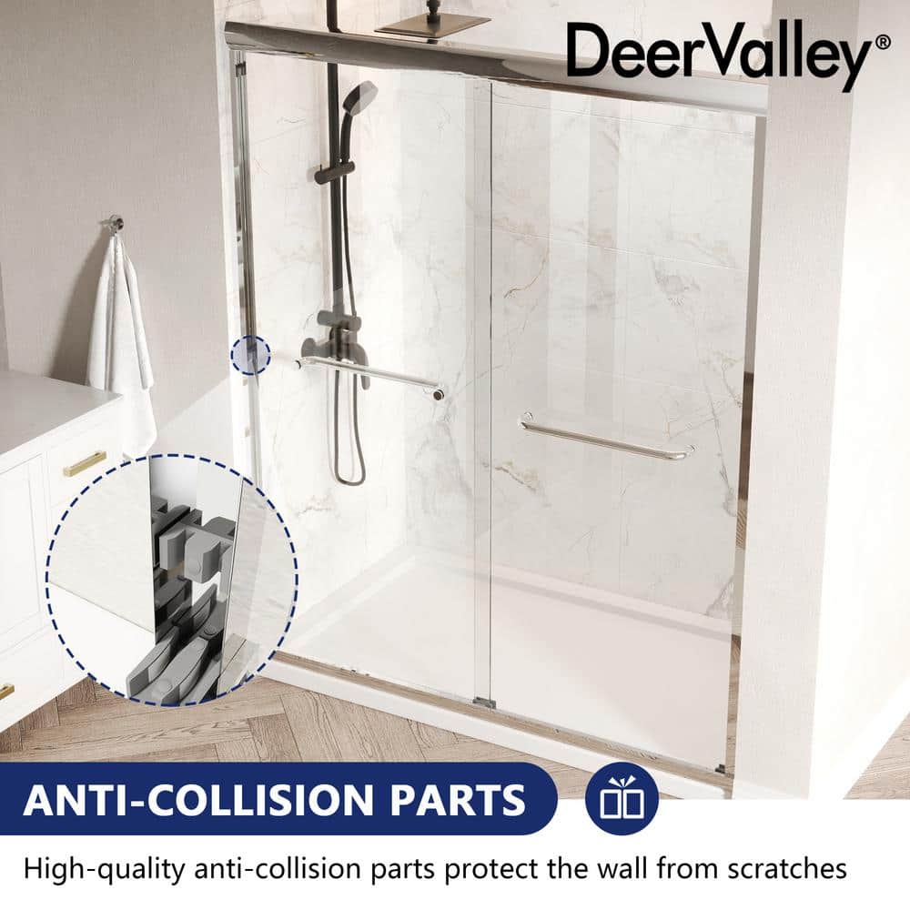 DEERVALLEY 60 in. W x 76 in. H Double Sliding Framed Shower Door in Silver with 1/4 in. (6 mm) Clear Glass